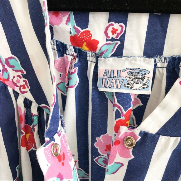 VINTAGE striped floral snap front mumu dress - Picture 4 of 8